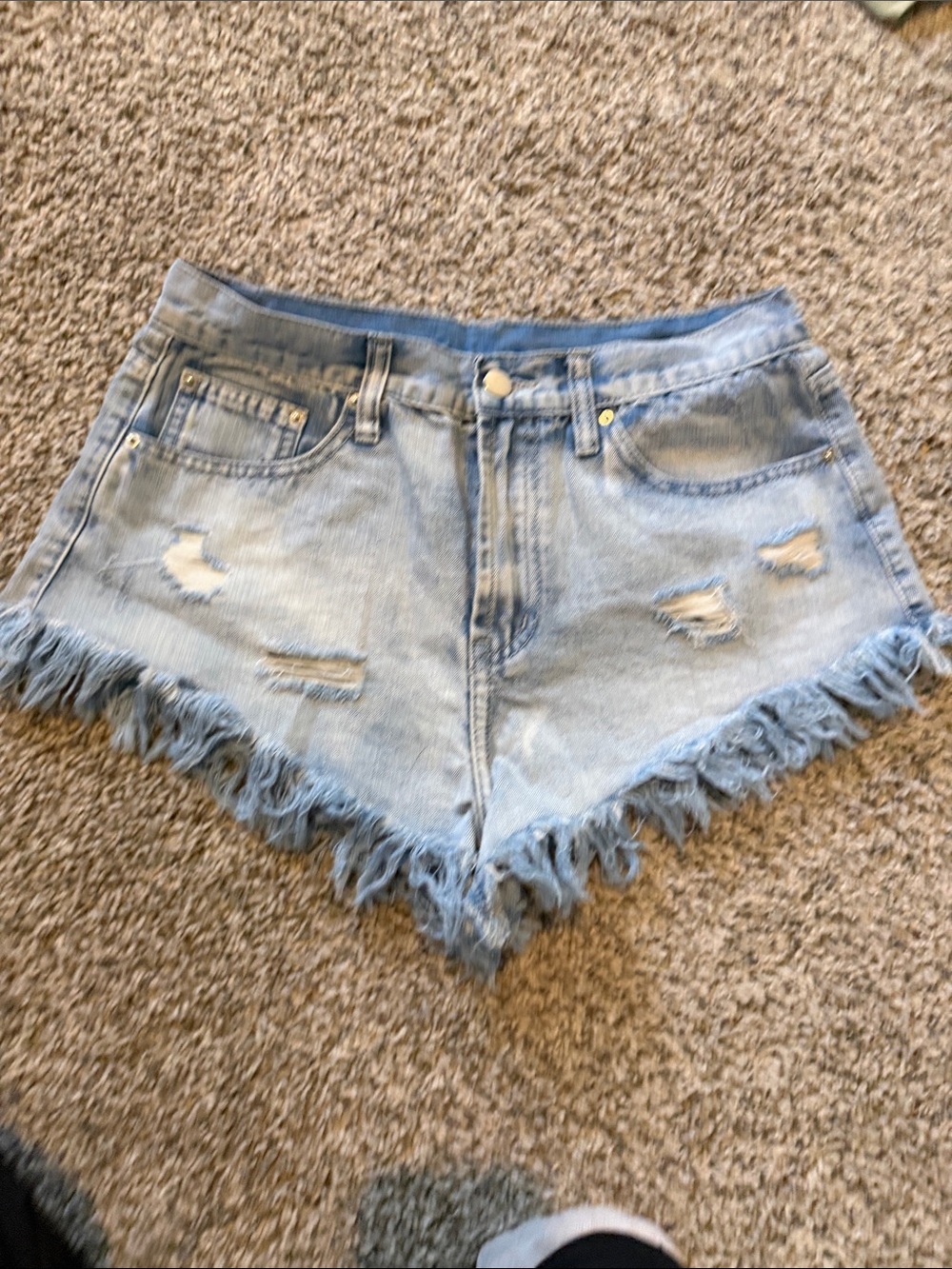 Born Primitive Light Blue Frayed Hem Denim Shorts - Picture 3 of 5